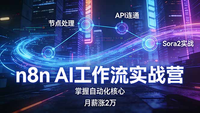 n8n AI工作流实战营，节点处理+API连通+Sora2实战，掌握自动化核心月薪涨2万-赚百科