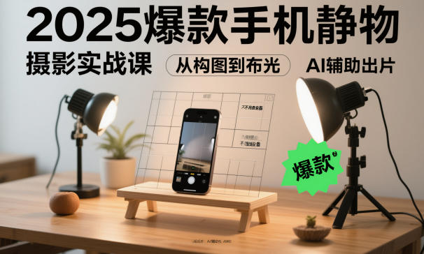 2025爆款手机静物摄影实战课，从构图到布光，不用贵设备，AI辅助出片-赚百科