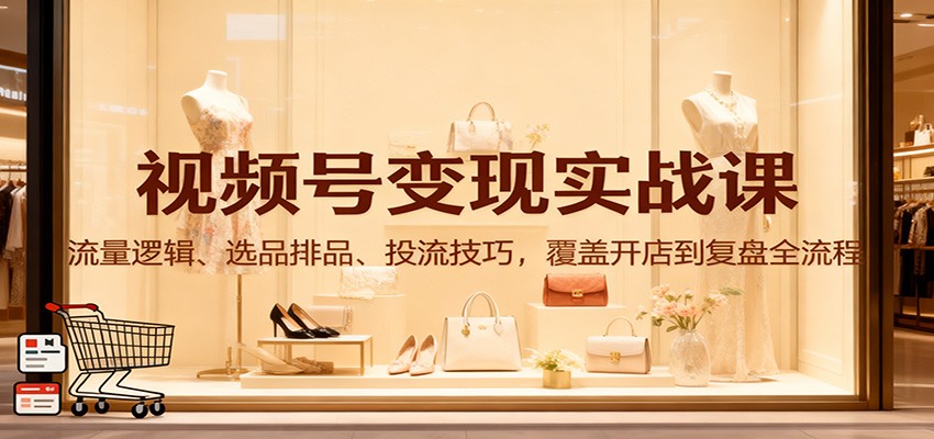 视频号变现实战课：流量逻辑、选品排品、投流技巧，覆盖开店到复盘全流程-赚百科