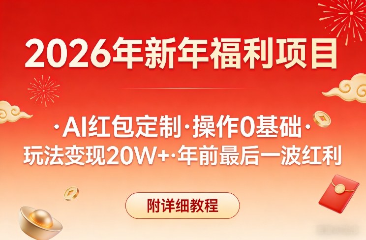 新年福利项目,AI红包定制,操作0基础,玩法变现20W+年前最后一波红利,附详细教程 新年福利项目,AI红包定制,操作0基础,玩法变现20W+年前最后一波红利,附详细教程