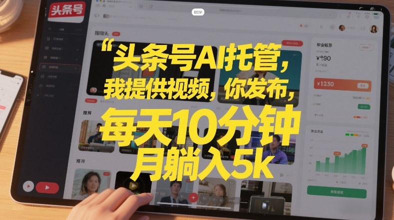 头条号AI托管，我提供视频，你发布，每天10分钟，月躺入5k+【揭秘】-赚百科