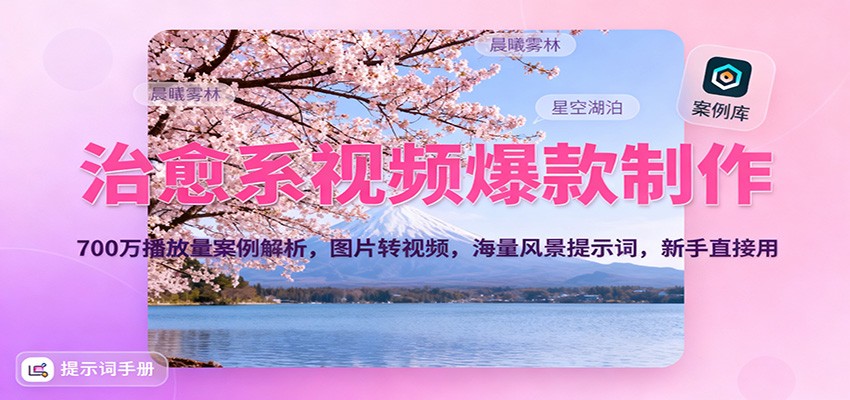 治愈系视频爆款制作,700万播放量案例解析,图片转视频,海量风景提示词,新手直接用-赚百科