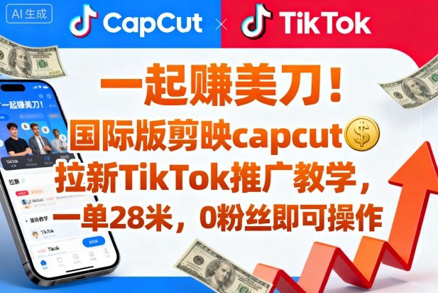 一起賺美刀！国际版剪映capcut拉新TikTok推广教学，一单28米，0粉丝即可操作(附推广入口和教学)-赚百科