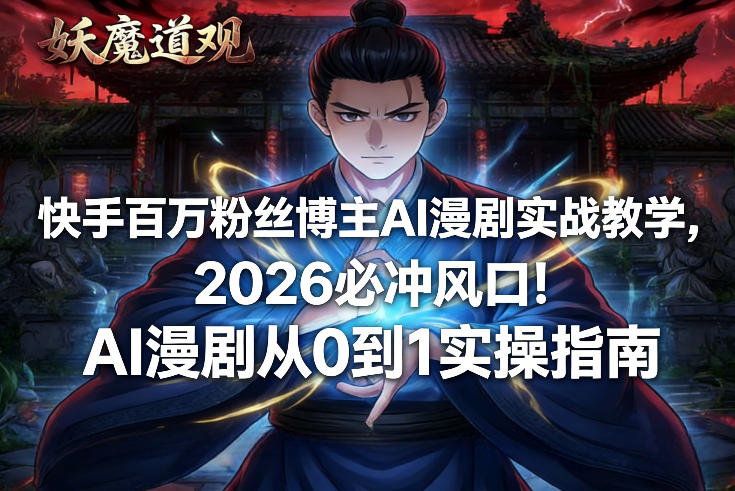快手百万粉丝博主AI漫剧实战教学，2026必冲风口！AI漫剧从0到1实操指南-赚百科