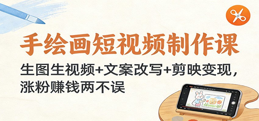 手绘画短视频制作课：生图生视频+文案改写+剪映变现，涨粉赚钱两不误-赚百科