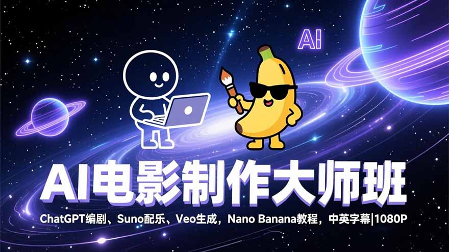 AI电影制作大师班：ChatGPT编剧、Suno配乐、Veo生成，Nano Banana教程，中英字幕|1080P-赚百科