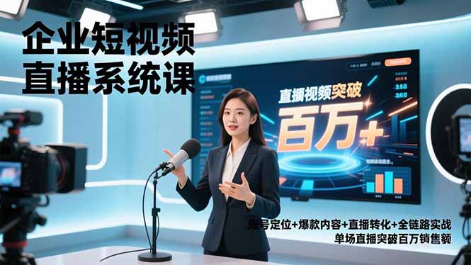 企业短视频直播系统课，账号定位+爆款内容+直播转化+全链路实战，单场直播突破百万销售额-赚百科