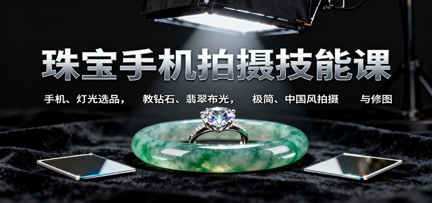 珠宝手机拍摄技能课:手机、 灯光选品,教钻石、翡翠布光,极简、中国风拍摄与修图-赚百科