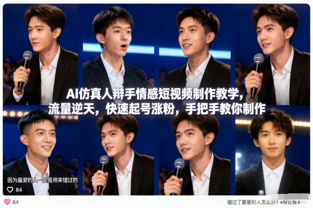 AI仿真人辩手情感短视频制作教学，流量逆天，快速起号涨粉，手把手教你制作-赚百科