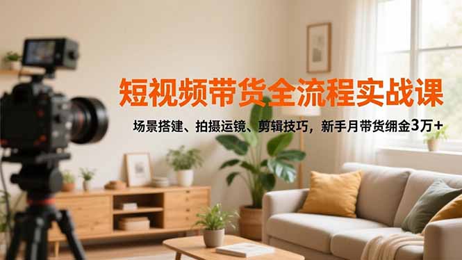 短视频带货全流程实战课，场景搭建、拍摄运镜、剪辑技巧，新手月带货佣金3万+-赚百科