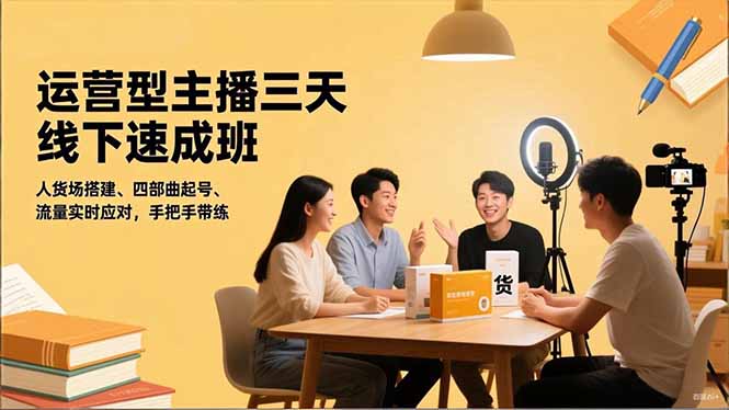 运营型主播三天线下班，人货场搭建,四部曲起号,流量实时应对，手把手带练-赚百科