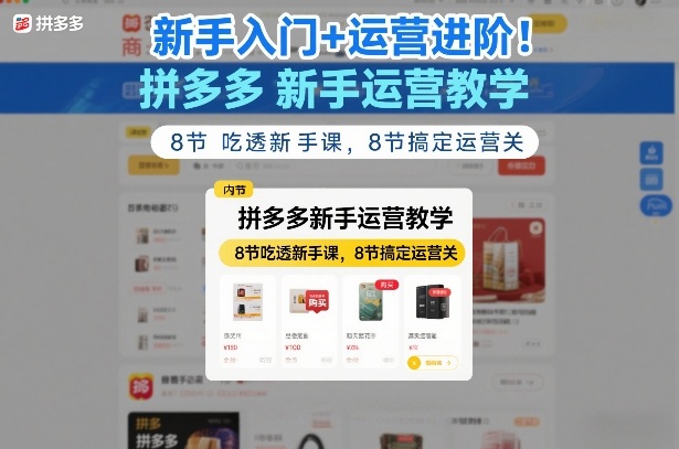 新手入门+运营进阶！拼多多新手运营教学，8节吃透新手课，8节搞定运营关-赚百科