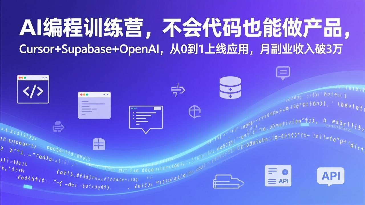 AI编程训练营,不会代码也能做产品,Cursor+Supabase+OpenAI,从0到1上线应用,月副业收入破3万-赚百科