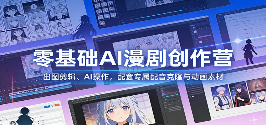 零基础AI漫剧创作营：出图剪辑、AI操作，配套专属配音克隆与动画素材-赚百科