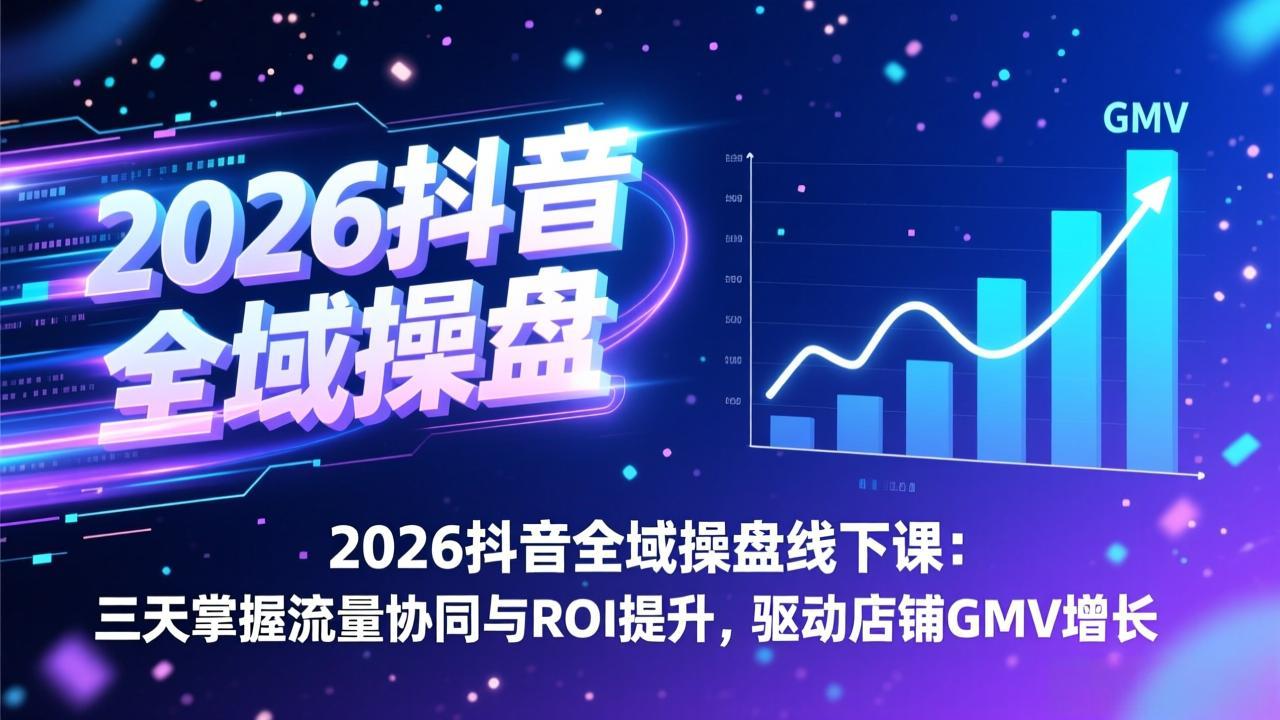 2026抖音全域操盘线下课：三天掌握流量协同与ROI提升，驱动店铺GMV增长-赚百科