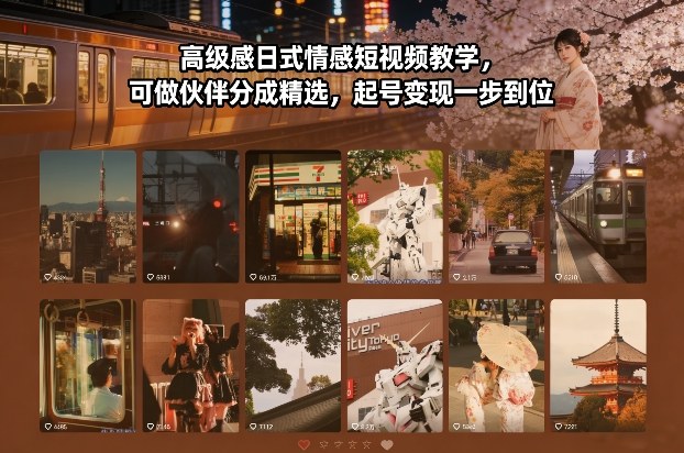 高级感日式情感短视频教学，可做伙伴分成精选，起号变现一步到位-赚百科