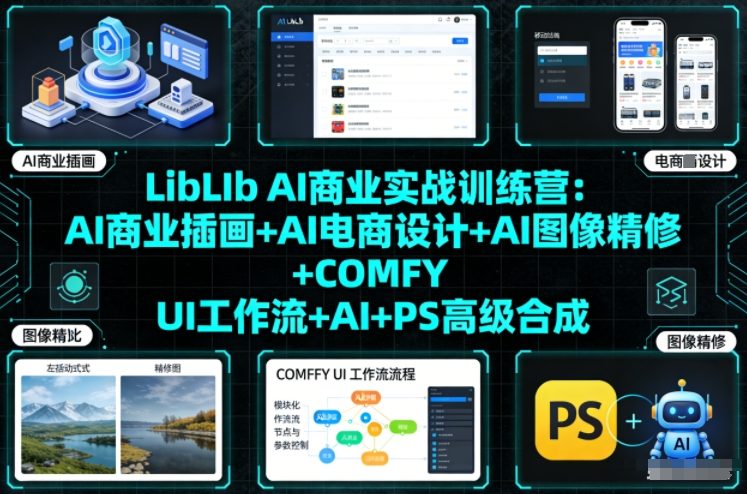 LibLIb AI商业实战训练营：AI商业插画+AI电商设计+AI图像精修+COMFY UI工作流+AI+PS高级合成-赚百科
