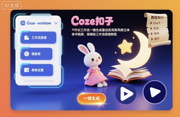 Coze扣子工作流一键生成童话皮克斯风格立体书视频，保姆级工作流搭建教程-赚百科