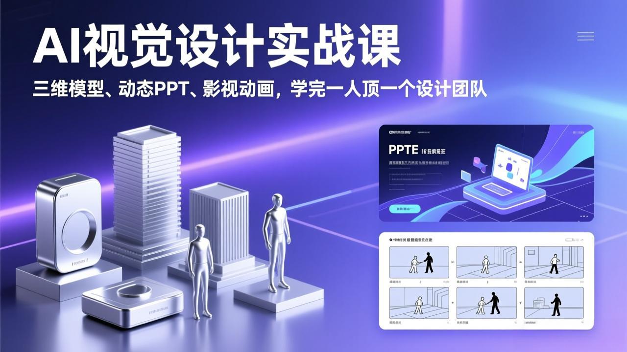 AI视觉设计实战课,三维模型、动态PPT、影视动画,学完一人顶一个设计团队-赚百科