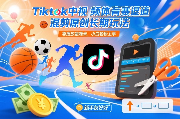 Tiktok中视频体育赛道混剪原创长期玩法，靠播放量賺米，小白轻松上手-赚百科
