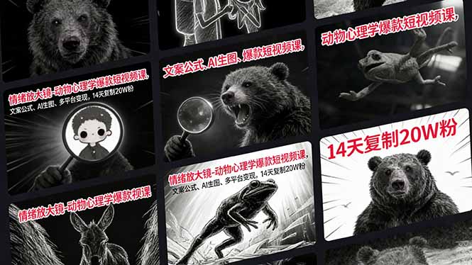 情绪放大镜-动物心理学爆款短视频课，文案公式、AI生图、多平台变现，14天复制20W粉-赚百科