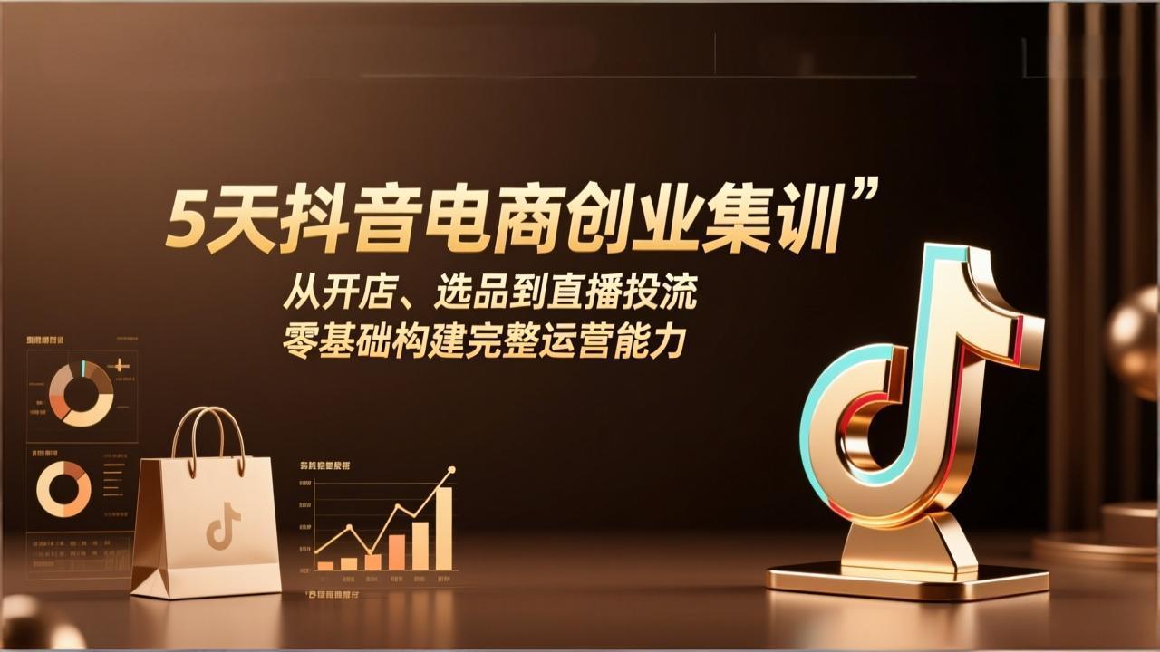 5天抖音电商创业集训：从开店、选品到直播投流，零基础构建完整运营能力-赚百科