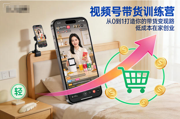 视频号带货训练营，从0到1打造你的带货变现路，低成本在家创业-赚百科
