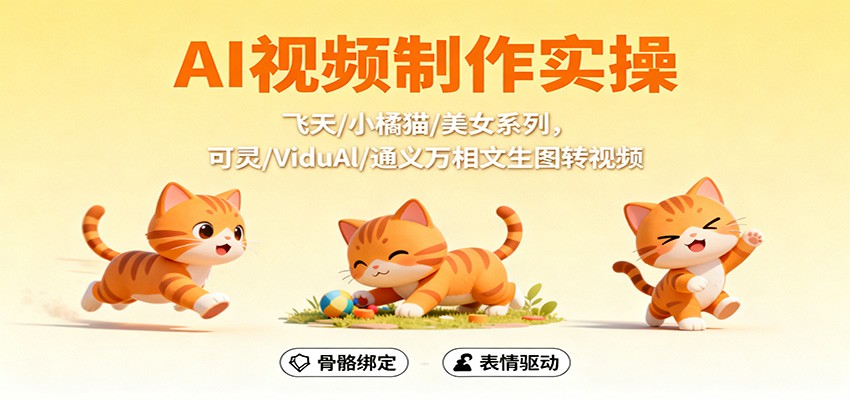 AI视频制作实操,飞天/小橘猫/美女系列,可灵/ViduAl/通义万相文生图转视频-赚百科