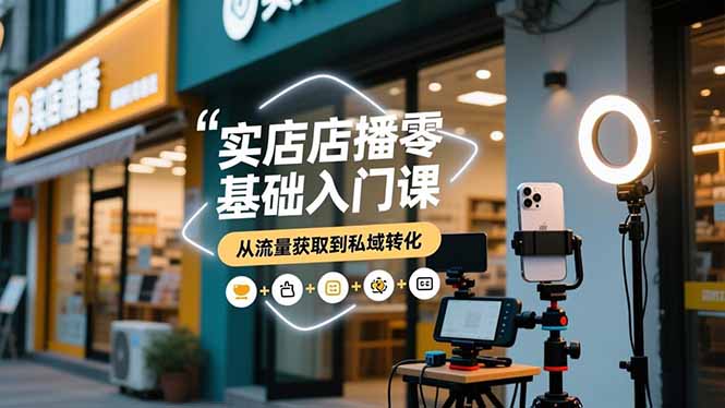 实体店播零基础入门课，实体店+短视频+直播+微信生态+私域社群，从流量获取到私域转化-赚百科
