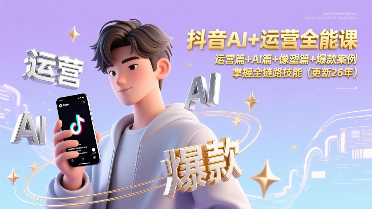 抖音AI+运营全能课，运营篇+AI篇+像塑篇+爆款案例，掌握全链路技能(更新26年-赚百科