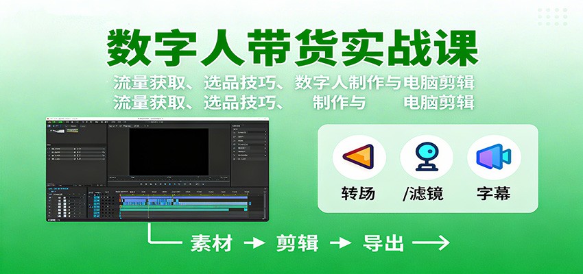 数字人变现实战课：流量获取、选品技巧、数字人制作与电脑剪辑-赚百科