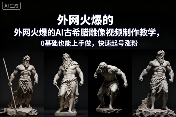 外网火爆的AI古希腊雕像视频制作教学,0基础也能上手做,快速起号涨粉-赚百科