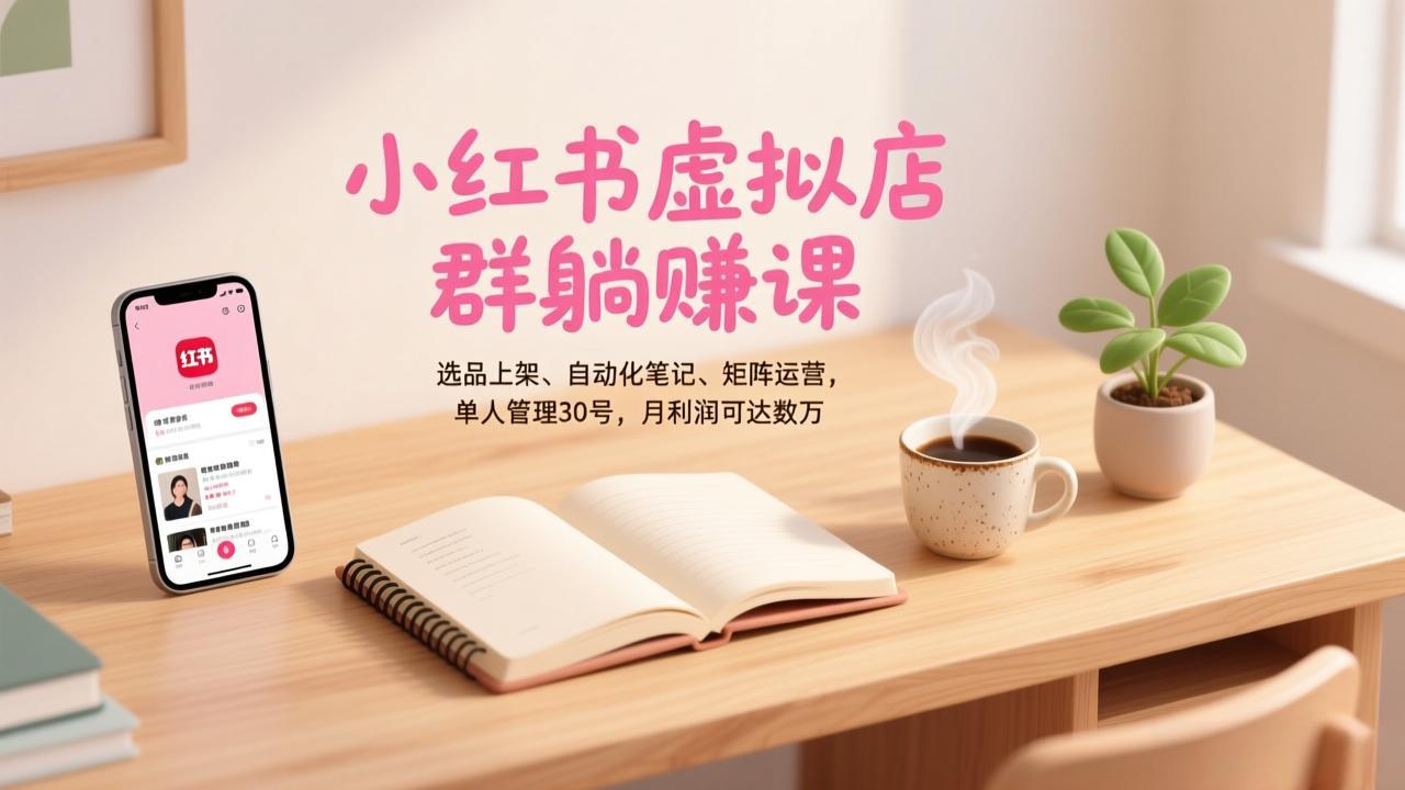 小红书虚拟店群躺赚课，选品上架、自动化笔记、矩阵运营，单人管理30号，月利润可达数万-赚百科