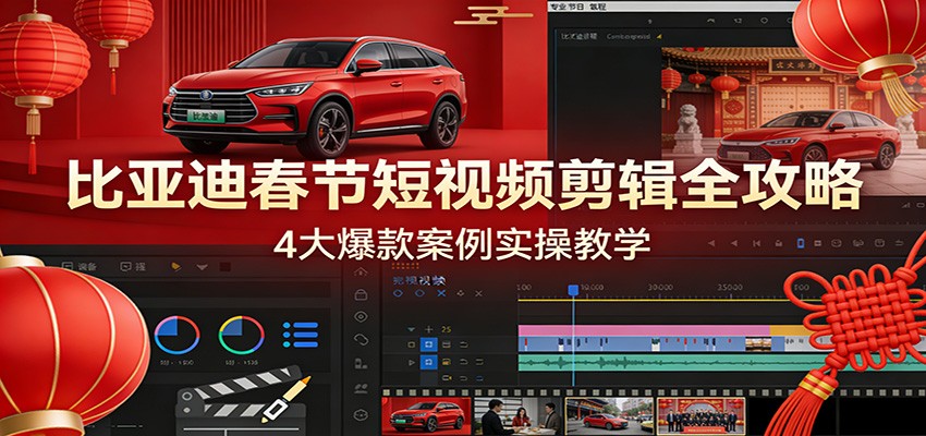 比亚迪春节短视频剪辑全攻略，4大爆款案例实操教学-赚百科