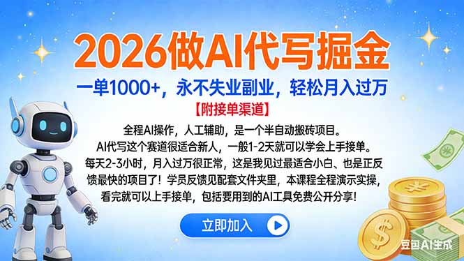2026做AI代写掘金，一单1000+，永不失业副业，轻松月入过万-赚百科