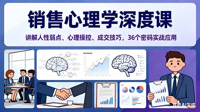 销售心理学深度课，讲解人性弱点、心理操控、成交技巧，36个密码实战应用-赚百科
