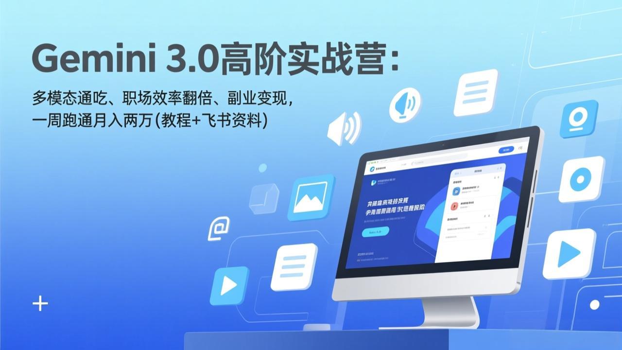 Gemini 3.0高阶实战营：多模态通吃、职场效率翻倍、副业变现，一周跑通月入两万(教程+飞书资料-赚百科