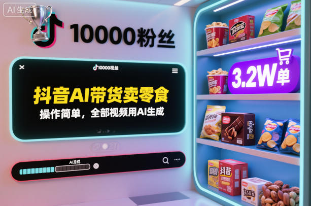 抖音AI带货卖零食，操作简单，全部视频用AI生成，一万粉丝，卖了3.2W单-赚百科