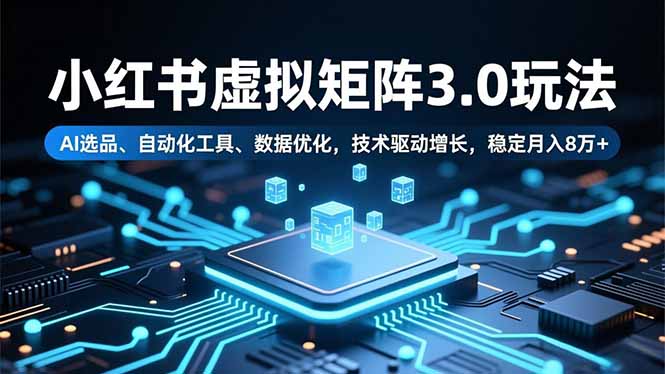 小红书虚拟矩阵3.0玩法,AI选品、自动化工具、数据优化,技术驱动增长,稳定月入8万+-赚百科