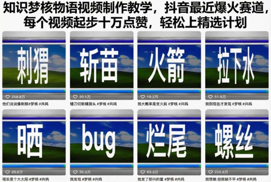 知识梦核物语视频制作教学，抖音最近爆火赛道，每个视频起步十万点赞，轻松上精选计划-赚百科