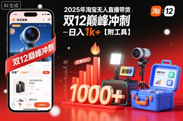 2025年淘宝无人直播带货，冲刺双12，日入1k+【附工具】【揭秘】-赚百科