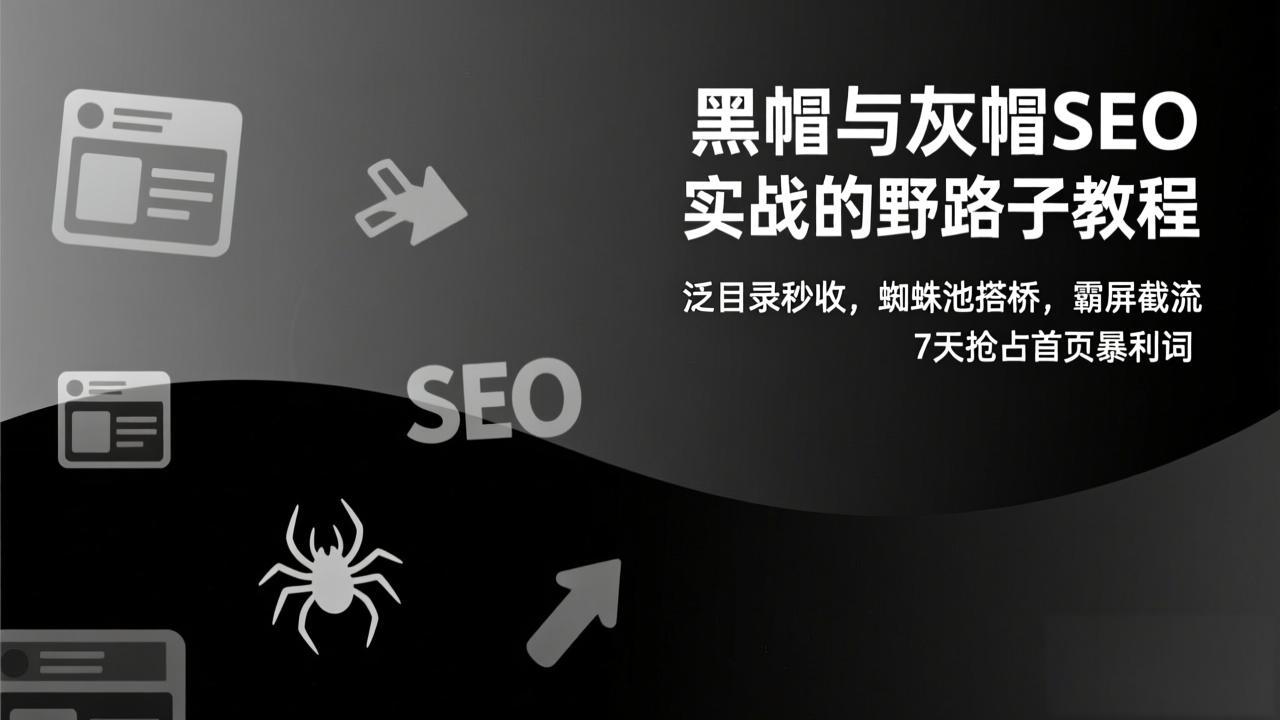 黑帽与灰帽SEO实战的野路子教程：泛目录秒收，蜘蛛池搭桥，霸屏截流，7天抢占首页暴利词-赚百科
