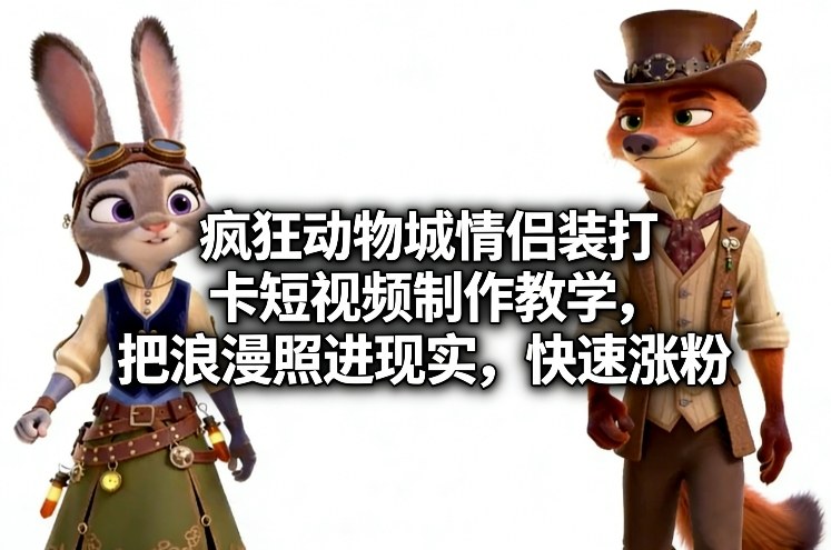 疯狂动物城情侣装打卡短视频制作教学，把浪漫照进现实，快速涨粉-赚百科