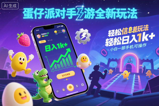 蛋仔派对手游全新玩法，轻松日入1k+，风口信息差玩法，当天见收益，小白一部手机可操作-赚百科