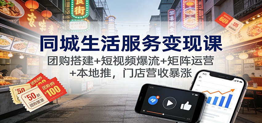 同城生活服务变现课：团购搭建+短视频爆流+矩阵运营+本地推，门店营收暴涨-赚百科