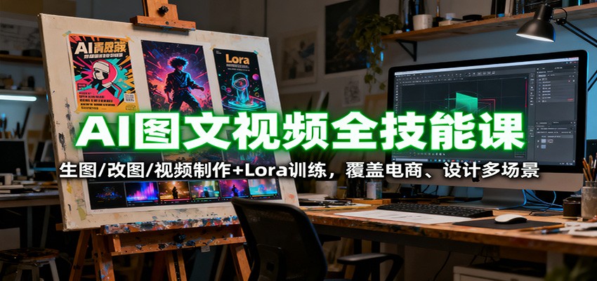 AI图文视频全技能课：生图/改图/视频制作+Lora训练，覆盖电商 、设计多场景-赚百科