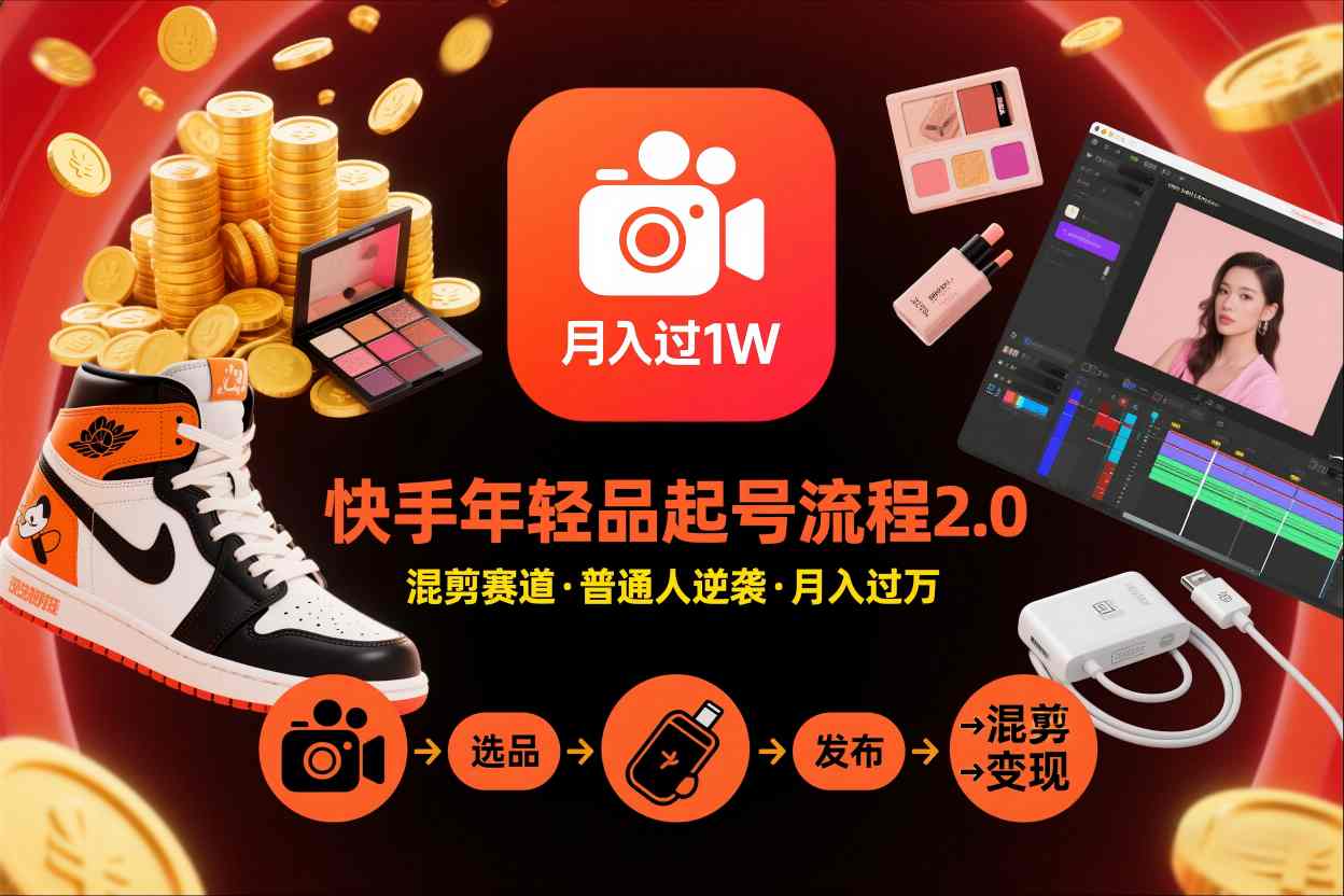 快手短视频带货年轻品起号流程2.0，快手年轻品混剪赛道，普通人也能月入过1W-赚百科