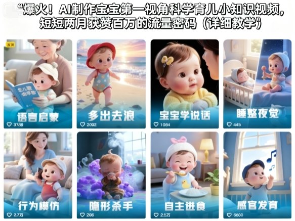 爆火！AI制作宝宝第一视角科学育儿小知识视频，短短两月获赞百万的流量密码(详细教学)-赚百科