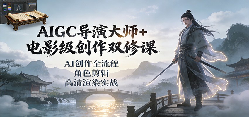 AIGC导演大师+电影级创作双修课：AI创作全流程、角色剪辑、高清渲染实战-赚百科