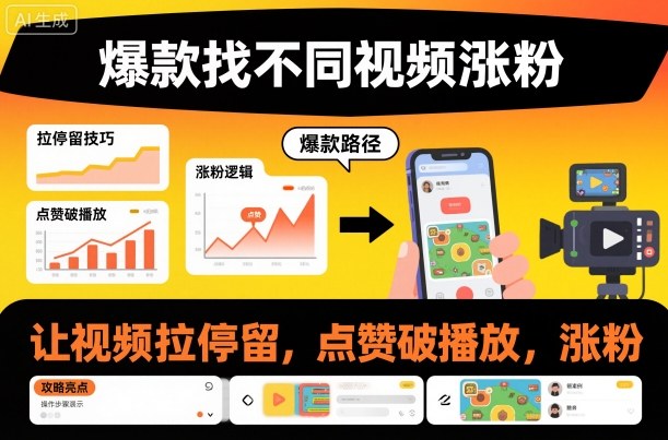 爆款找不同视频涨粉，让视频拉停留，实现点赞，破播放，涨粉-赚百科